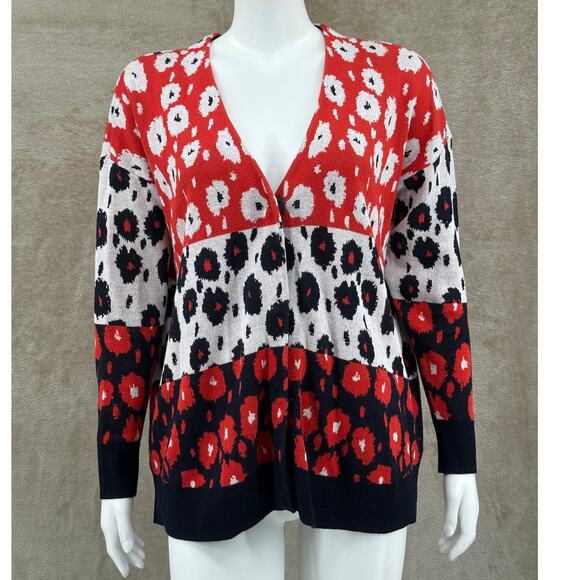 CAbi Sweaters - Cabi Sweater Womens Small Upbeat Cardigan Floral Stripe V‎ Neck Cozy Fall 6163